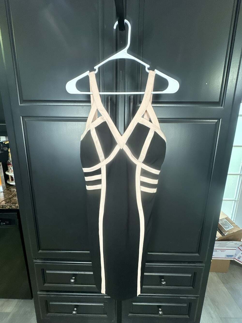 ENTRY Women's Size L Black and Nude Colorblock Bodycon Dress #485